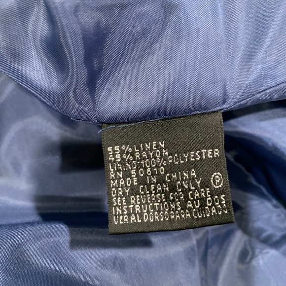 Kasper Navy Blue Floral Eyelet Linen Blazer Size 6P - Picture 7 of 8